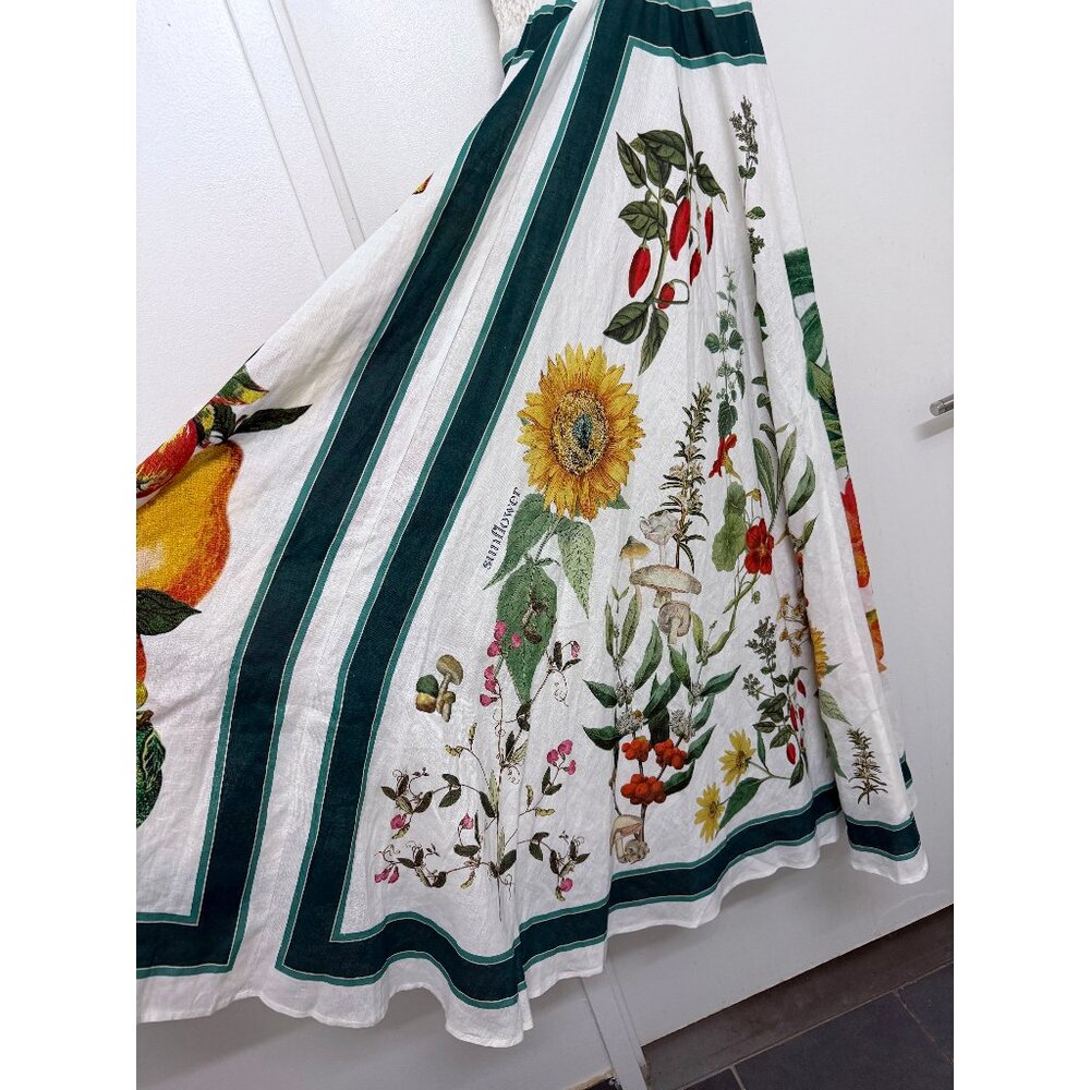 NWT Alemais Frutta Midi Sun Dress White Green Floral Fruit Stripe Linen AU 8 US4 - Picture 15 of 16